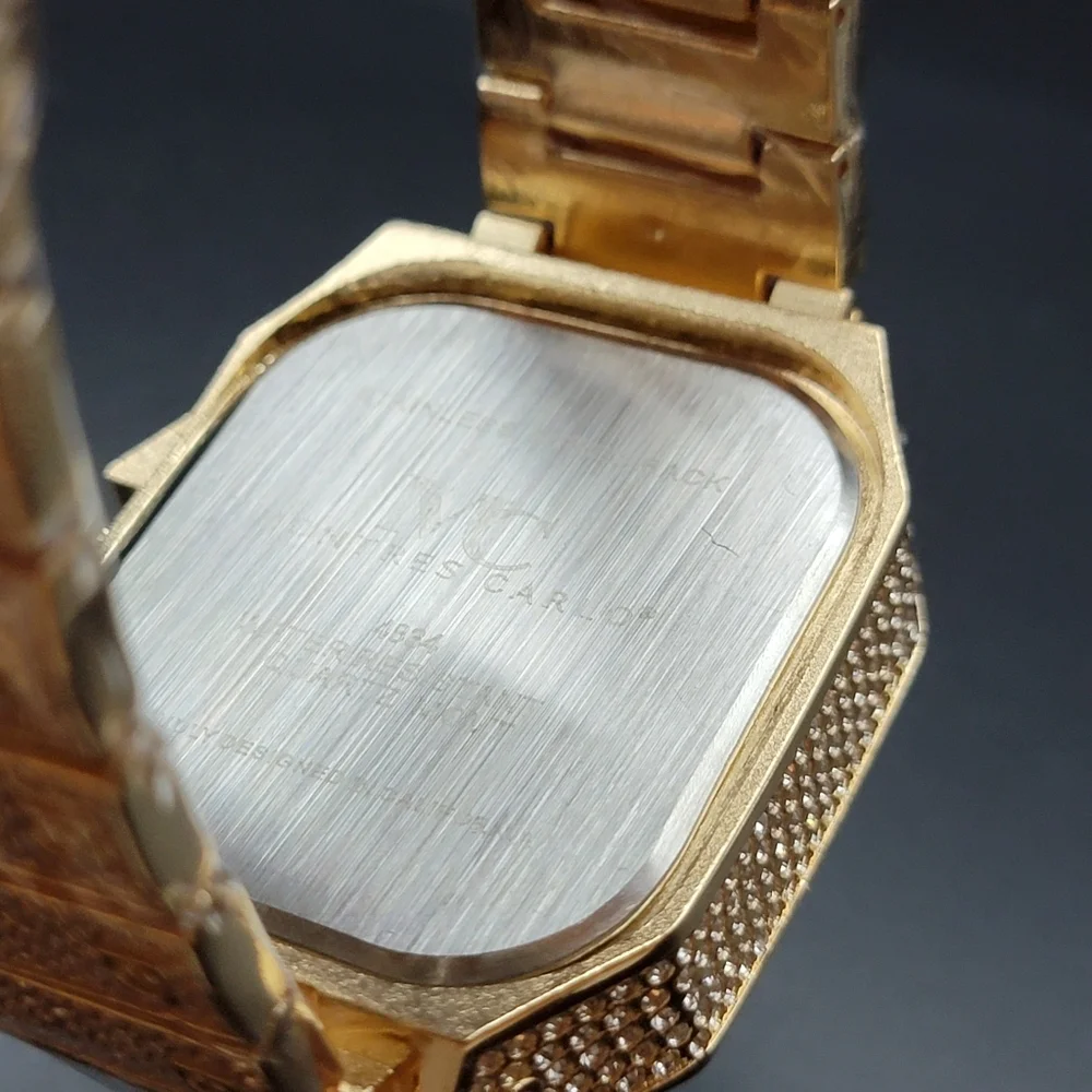 Men’s Gold Tone Iced Out Pavé MC Montres Carlo Bling Watch – Roman Numerals 45mm